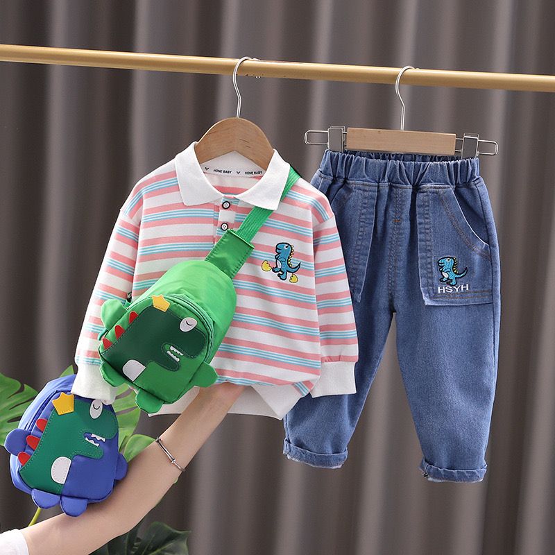 3 piece boys jeans + long sleeve t shirt+ bag