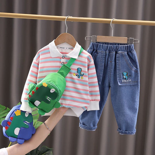 3 piece boys jeans + long sleeve t shirt+ bag