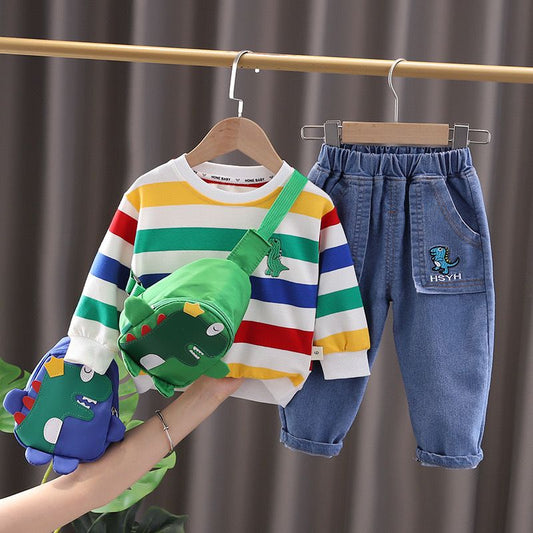 3 piece boys jeans + long sleeve t shirt+ bag