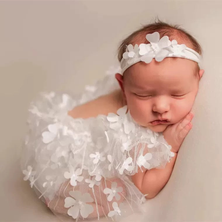 set of 2pcs 0-1 month Baby Girl romper dress with flowers + headband