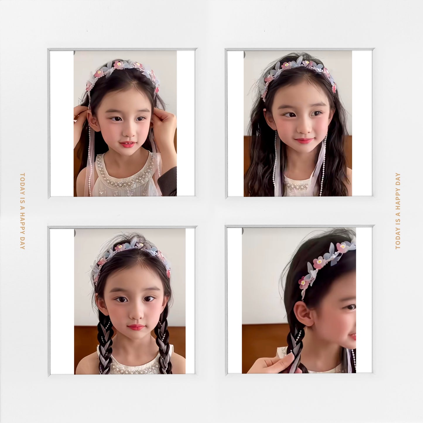 Kids headpiece with rainbow color flowers , butterflies, pearls