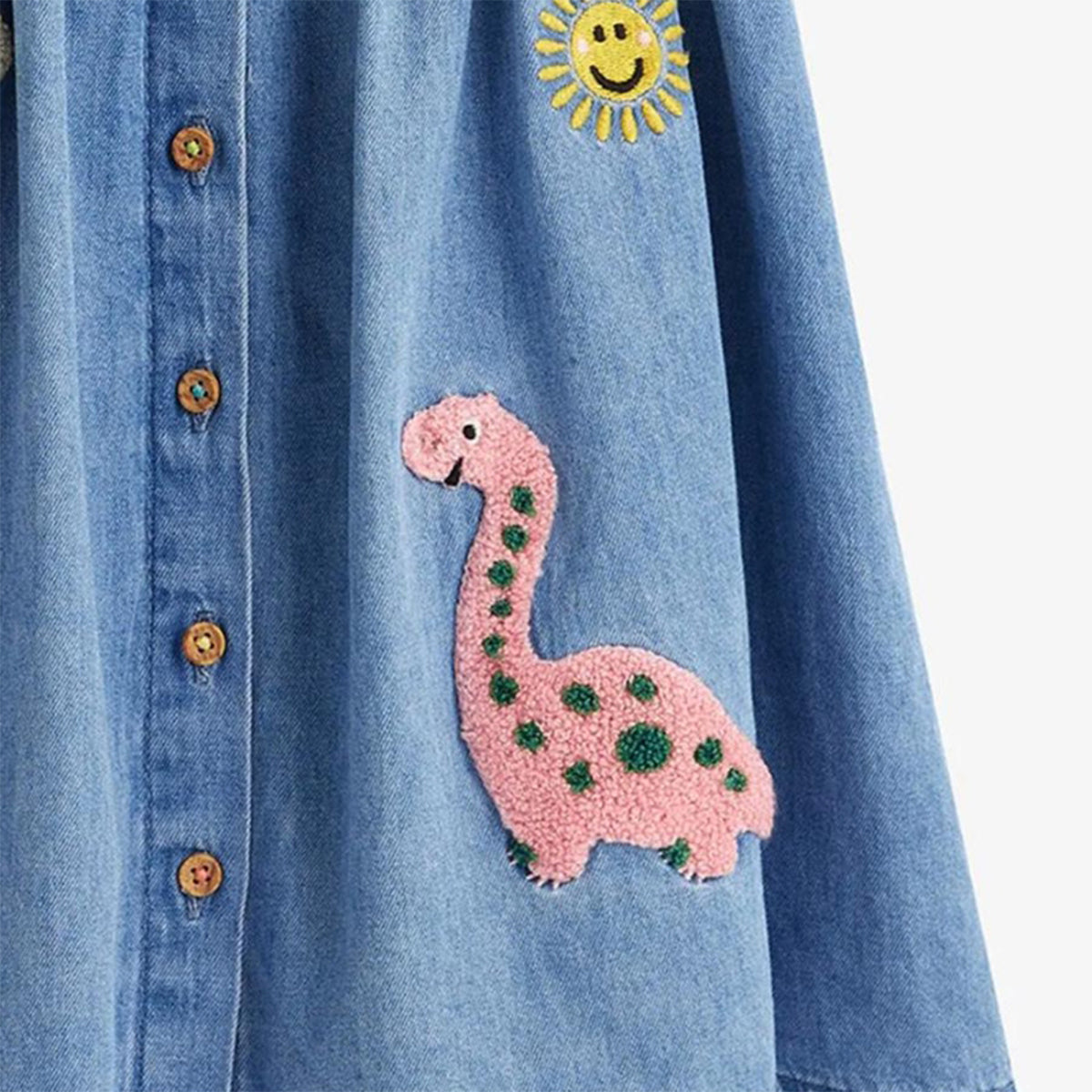 Embroidered flying sleeve denim dress