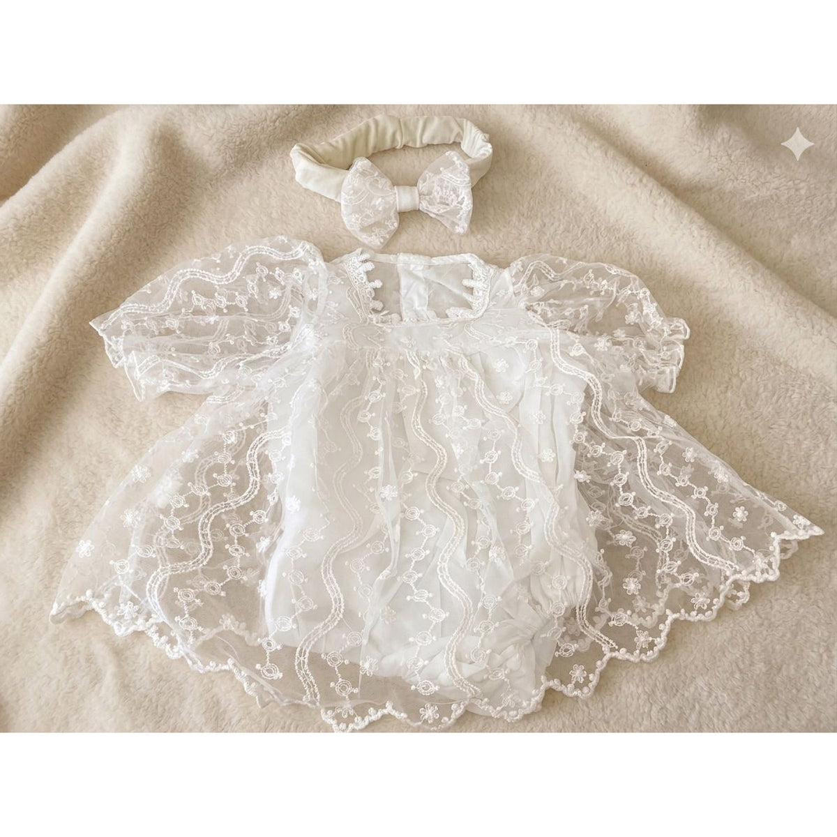 Baby beige romper + headband