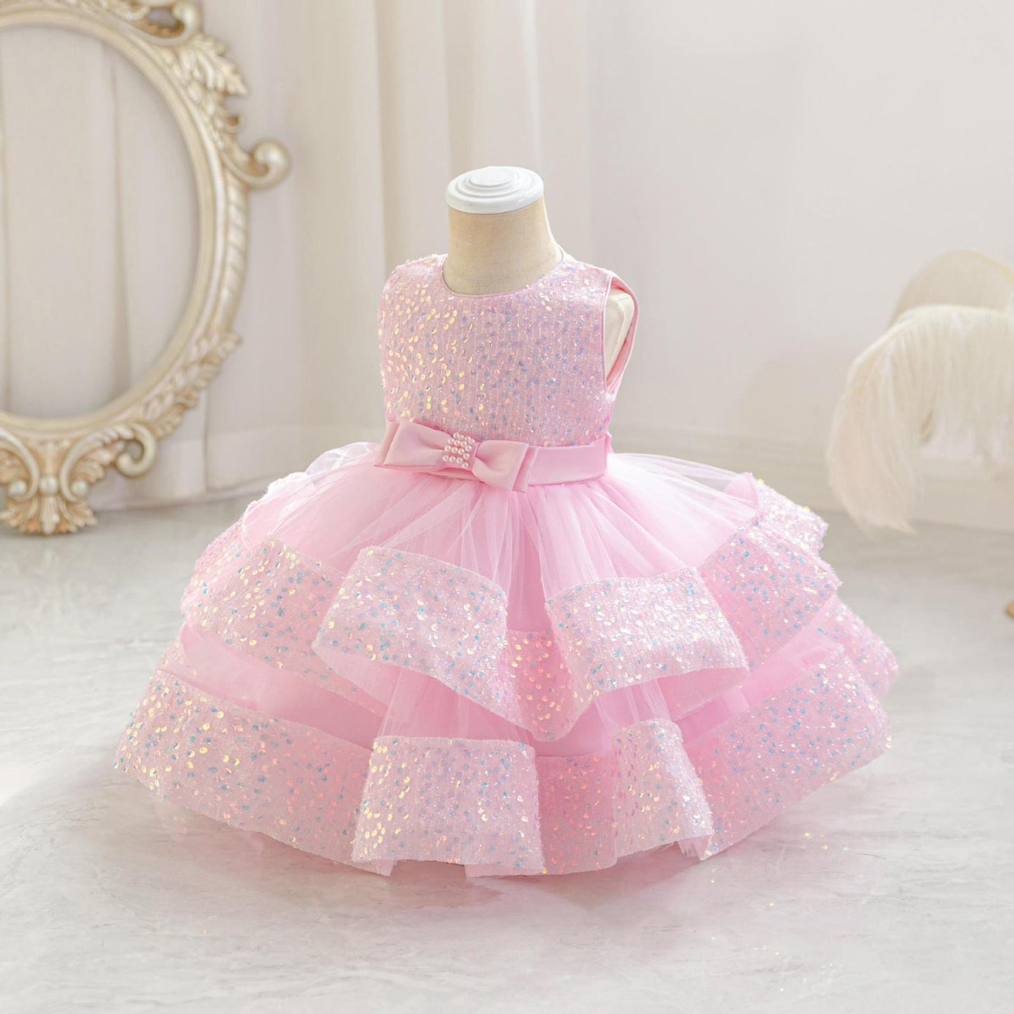 Girl princess dress with bow knot 3 color