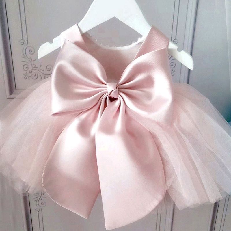 Puffy tulle dress pearls design charming ball gown for girls with removable big bow at back