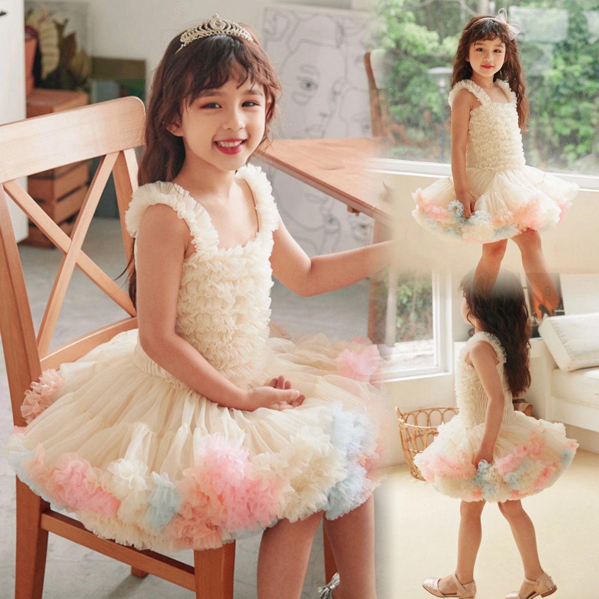 Multi layered rainbow color tutu dress very soft beige and pink
