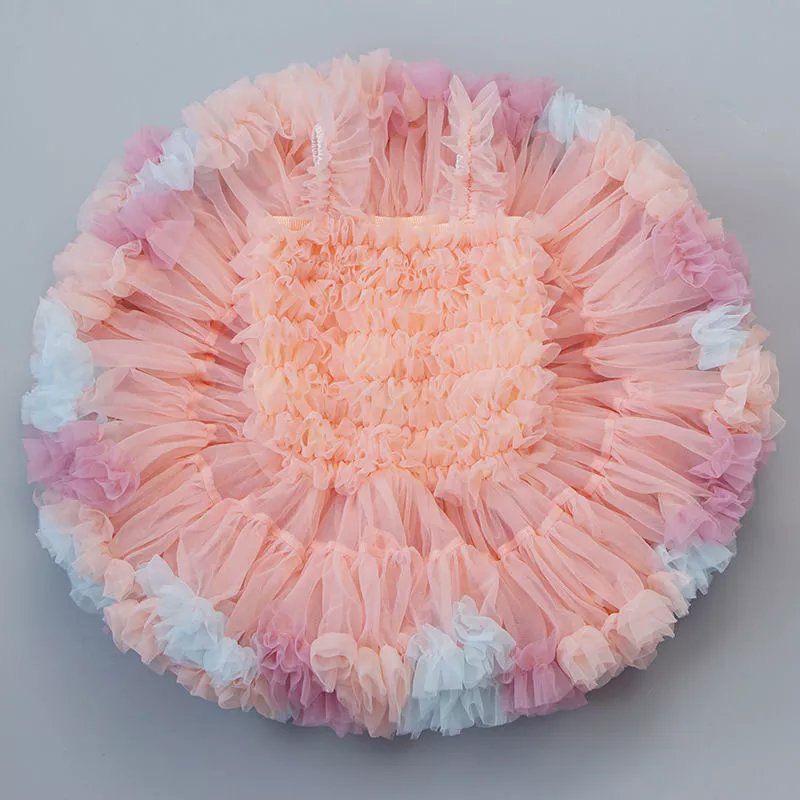 Multi layered rainbow color tutu dress very soft beige and pink