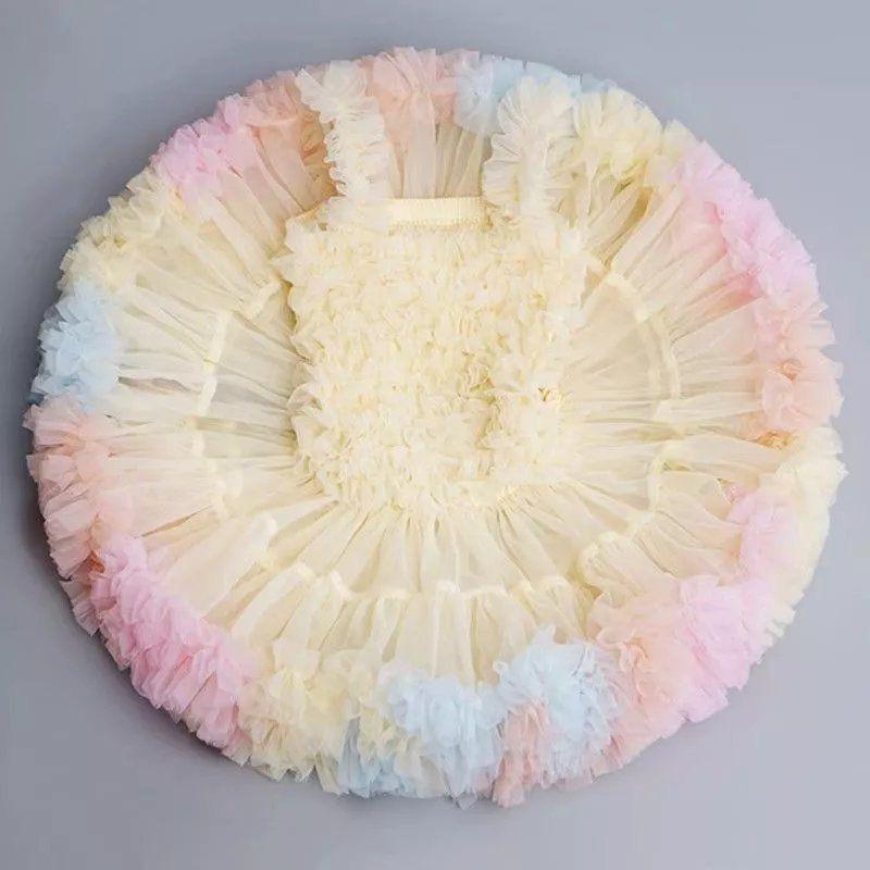 Multi layered rainbow color tutu dress very soft beige and pink
