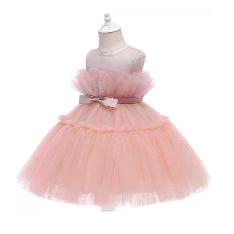 Princess tulle dress bow at waist dual color