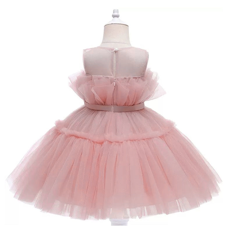Princess tulle dress bow at waist old rose color