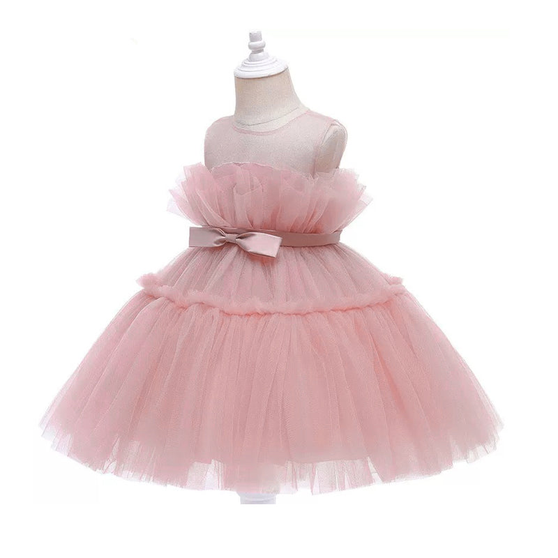 Princess tulle dress bow at waist old rose color