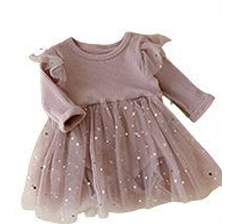 Long  sleeve girl dress with golden stars 2 color