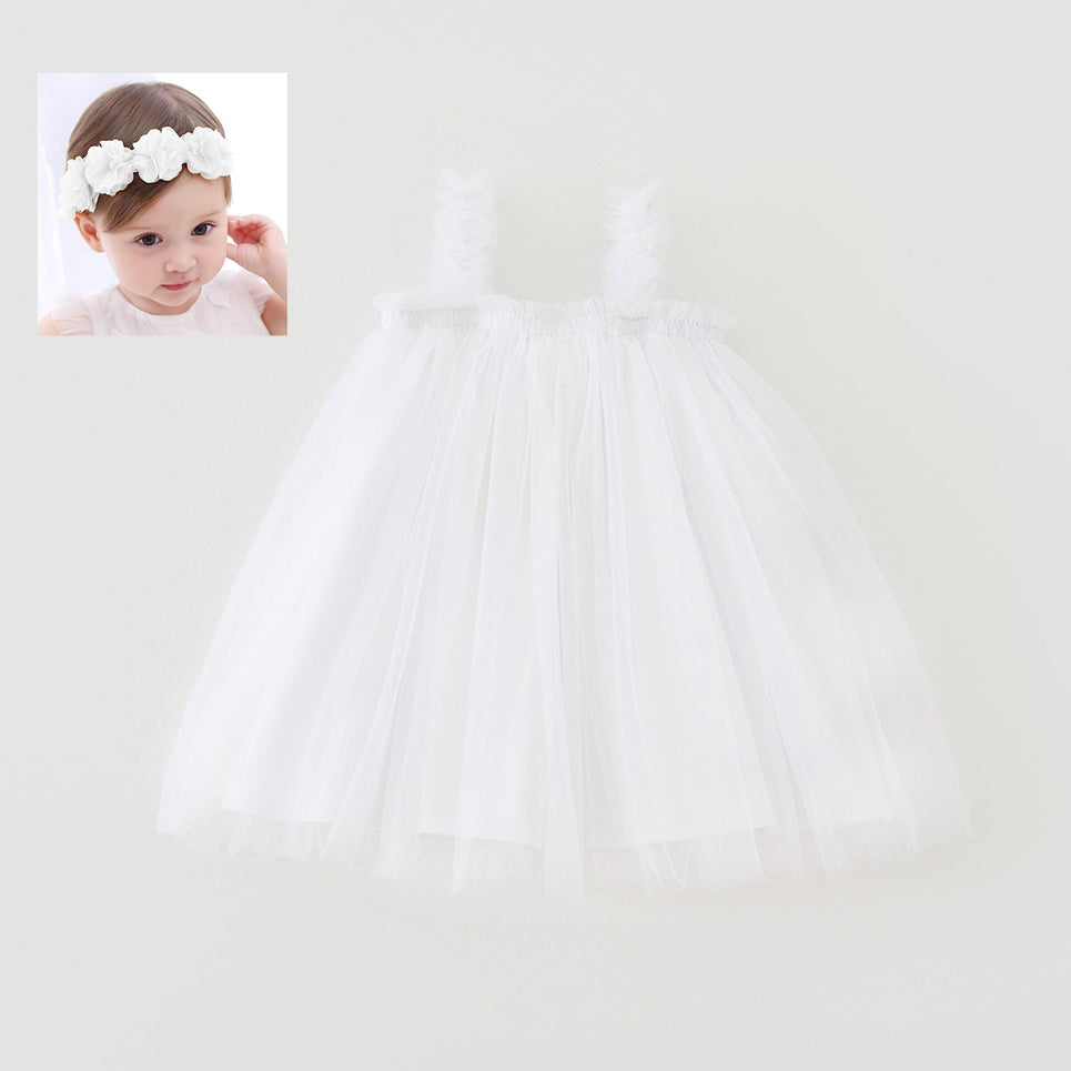 فستان توتو متعدد الطبقات من التول للفتيات الصغيرات لون أبيض