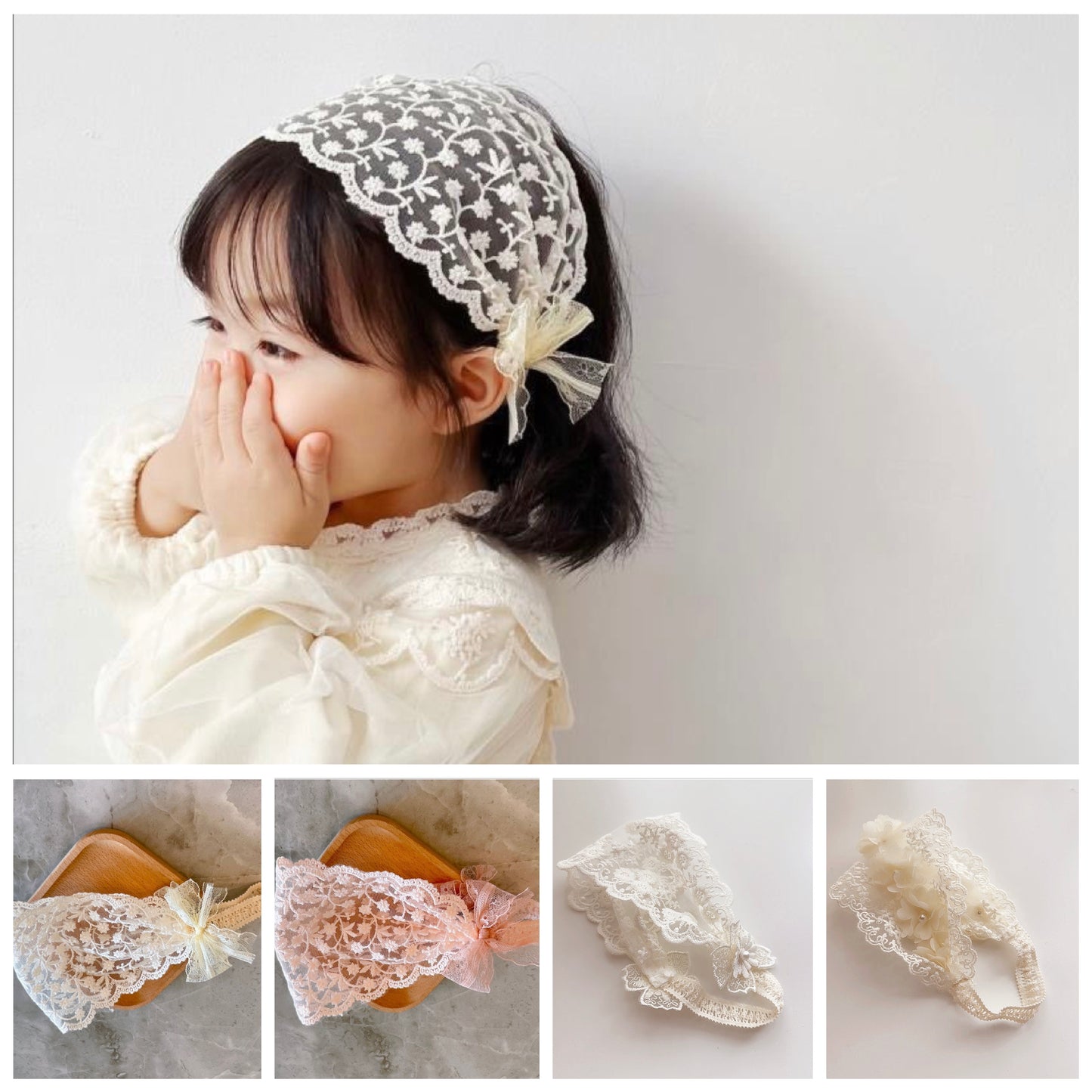 Wide lace headband beige and pink 4 styles