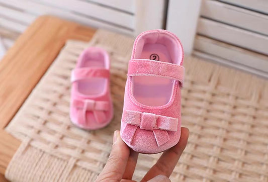 baby velvet  pre-walker shoes rubber sole pink