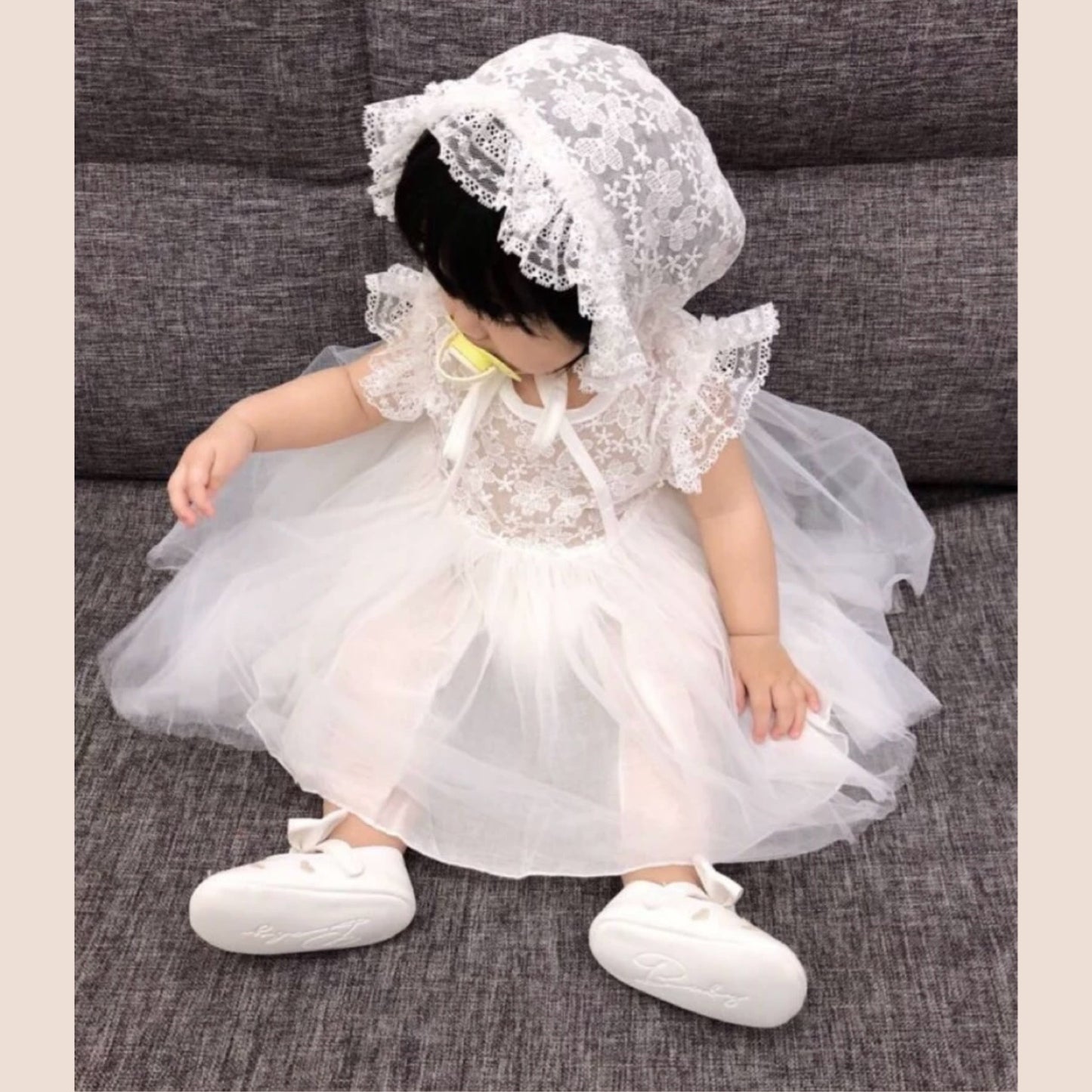 2 piece set baby Lace dress + hat