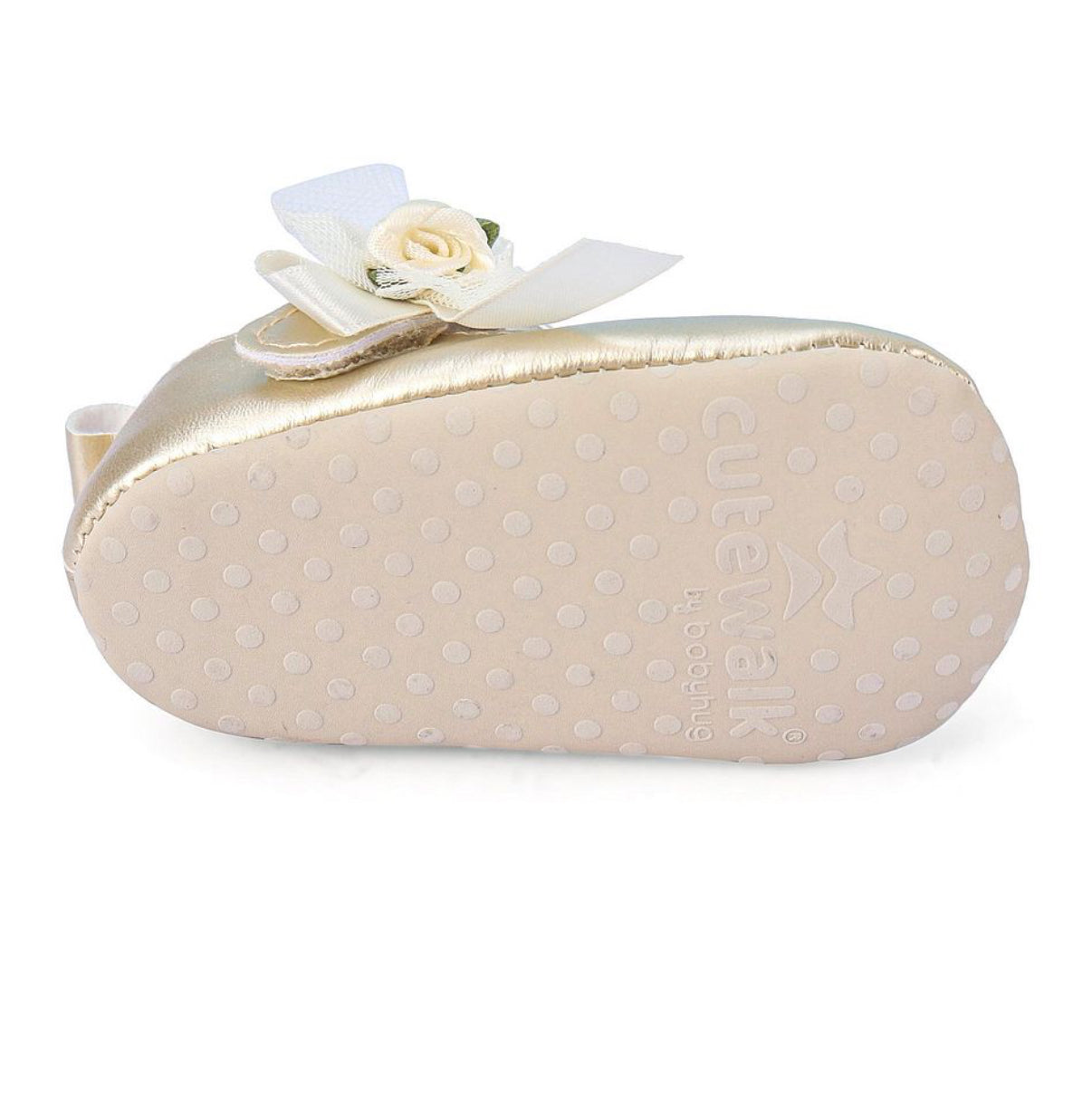 Baby leather shoes with flowers golden color soft sole