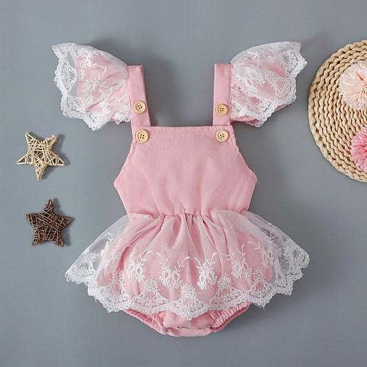 Baby romper dress with flying lace sleeves