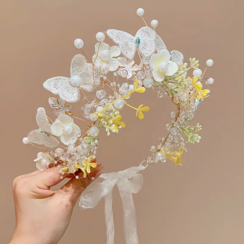 Headpiece with white  butterfly and pearls