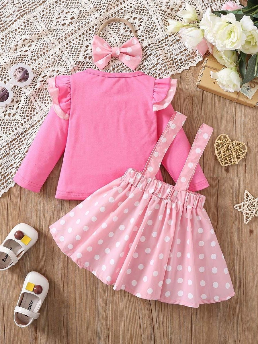 Minnie mouse 3 piece set long sleeve Top + skirt + headband pink