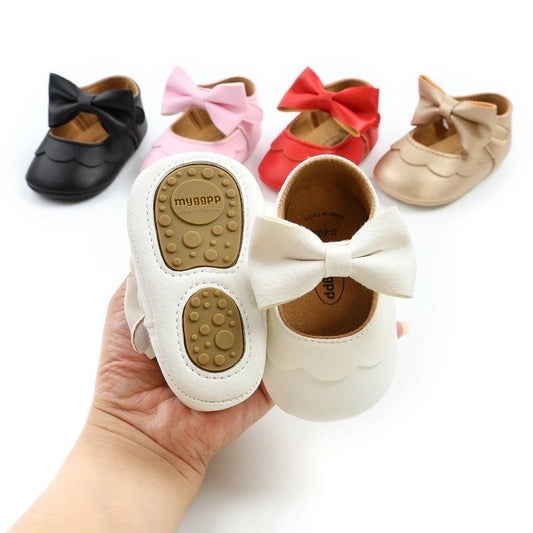 Baby pre-walker leather shoes with bow knot