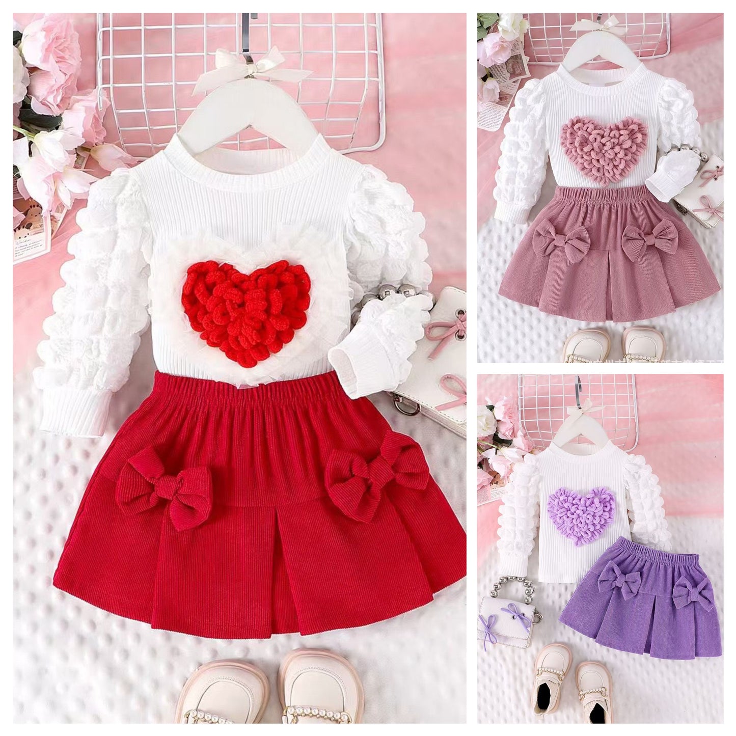 Set of 2 pcs puff long sleeve top + skirt .