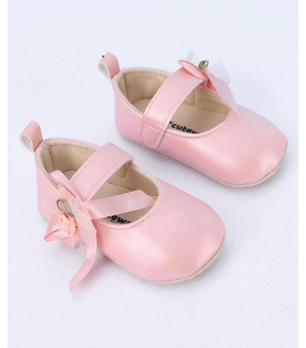 Baby leather shoes with flowers pink color soft sole