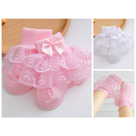 kids baby cotton Socks with lace and bow knot