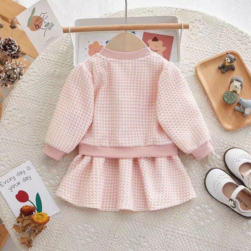 2pcs set waffle long sleeve jacket + dress .