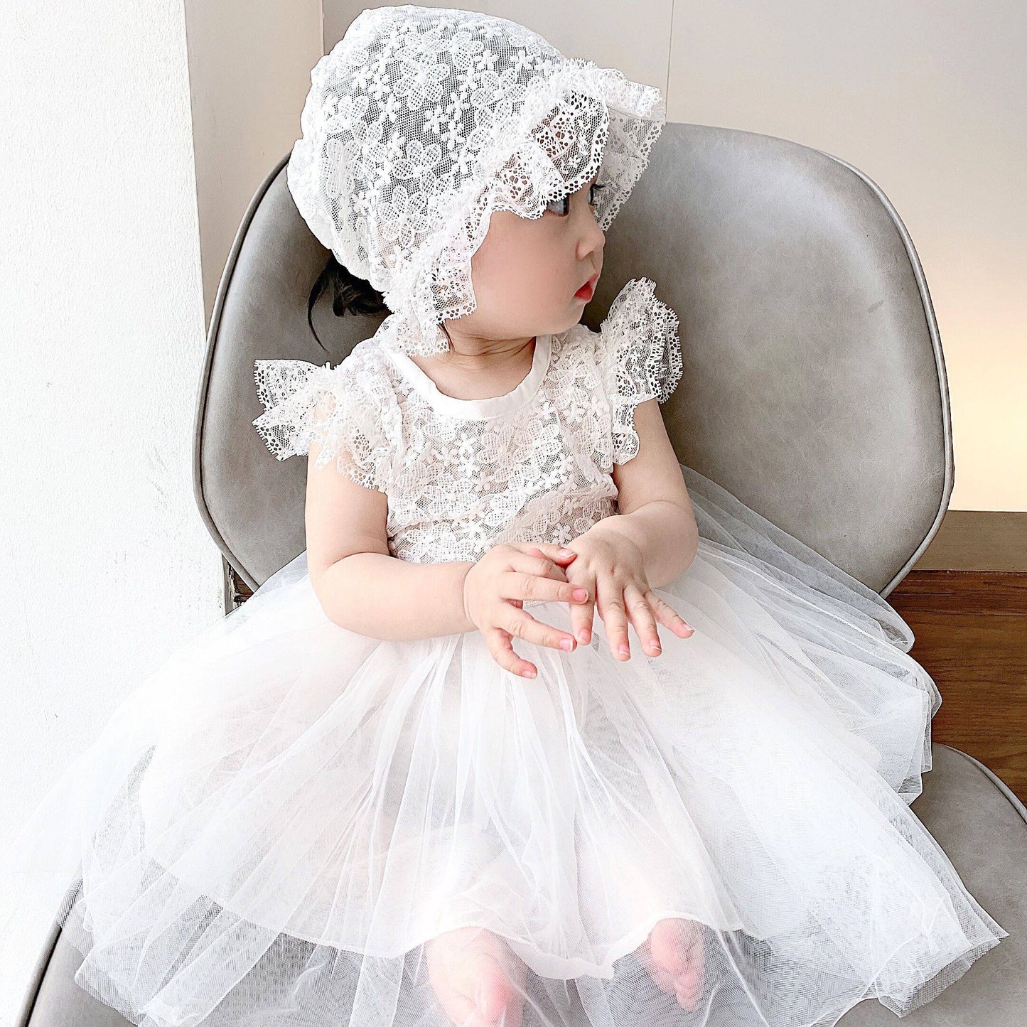 2 piece set baby Lace dress + hat