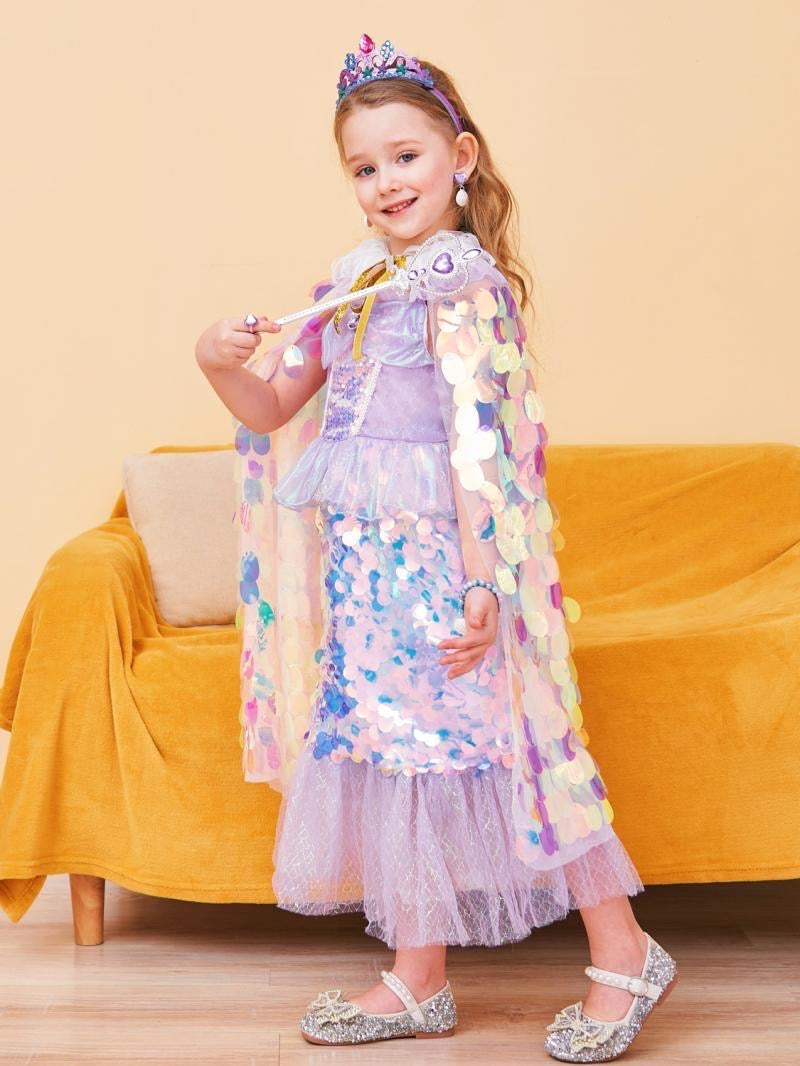 2 piece set Girls mermaid Cape Cloak Shiny Glitter Party Prop Kids Fancy cape + headband