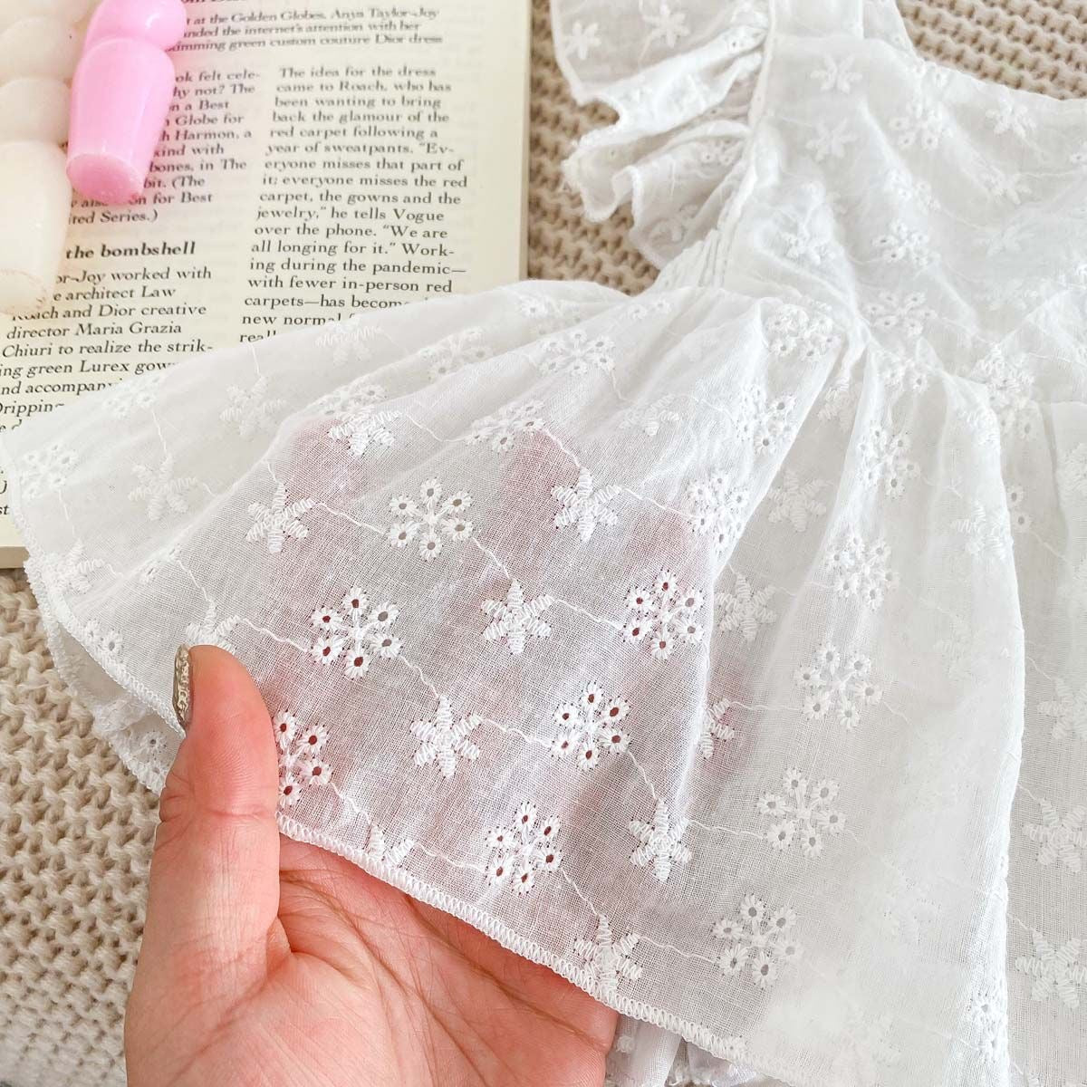 Simple 100% cotton backless romper dress + headband with bow white