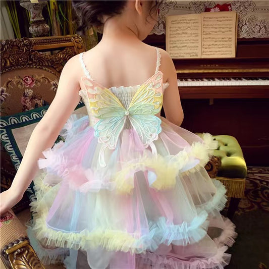 3D rainbow butterfly multi- layer dress