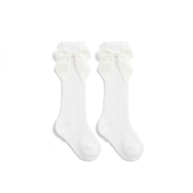 Bow knot Mesh Knitted Socks, Cotton Blend Comfy Breathable Soft Crew Socks