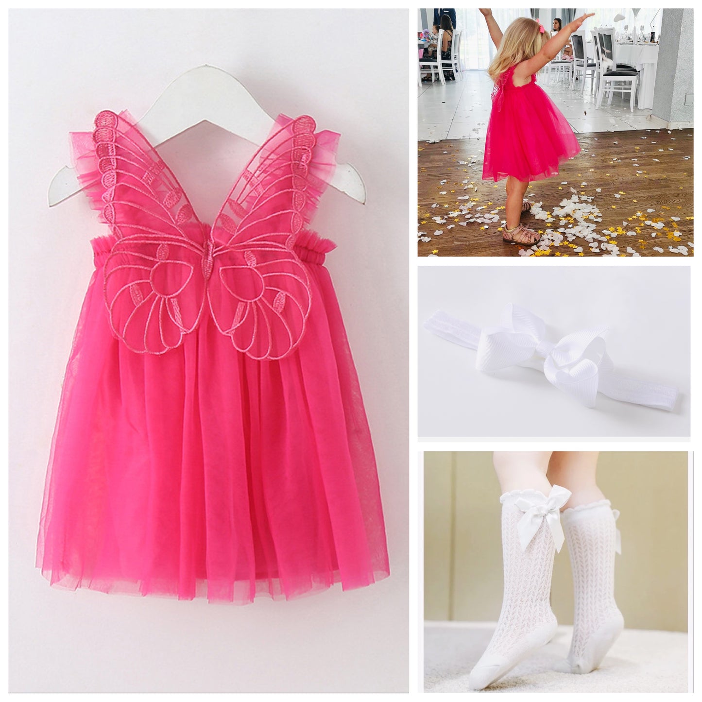 Butterfly Multi layered Tutu dress hot pink