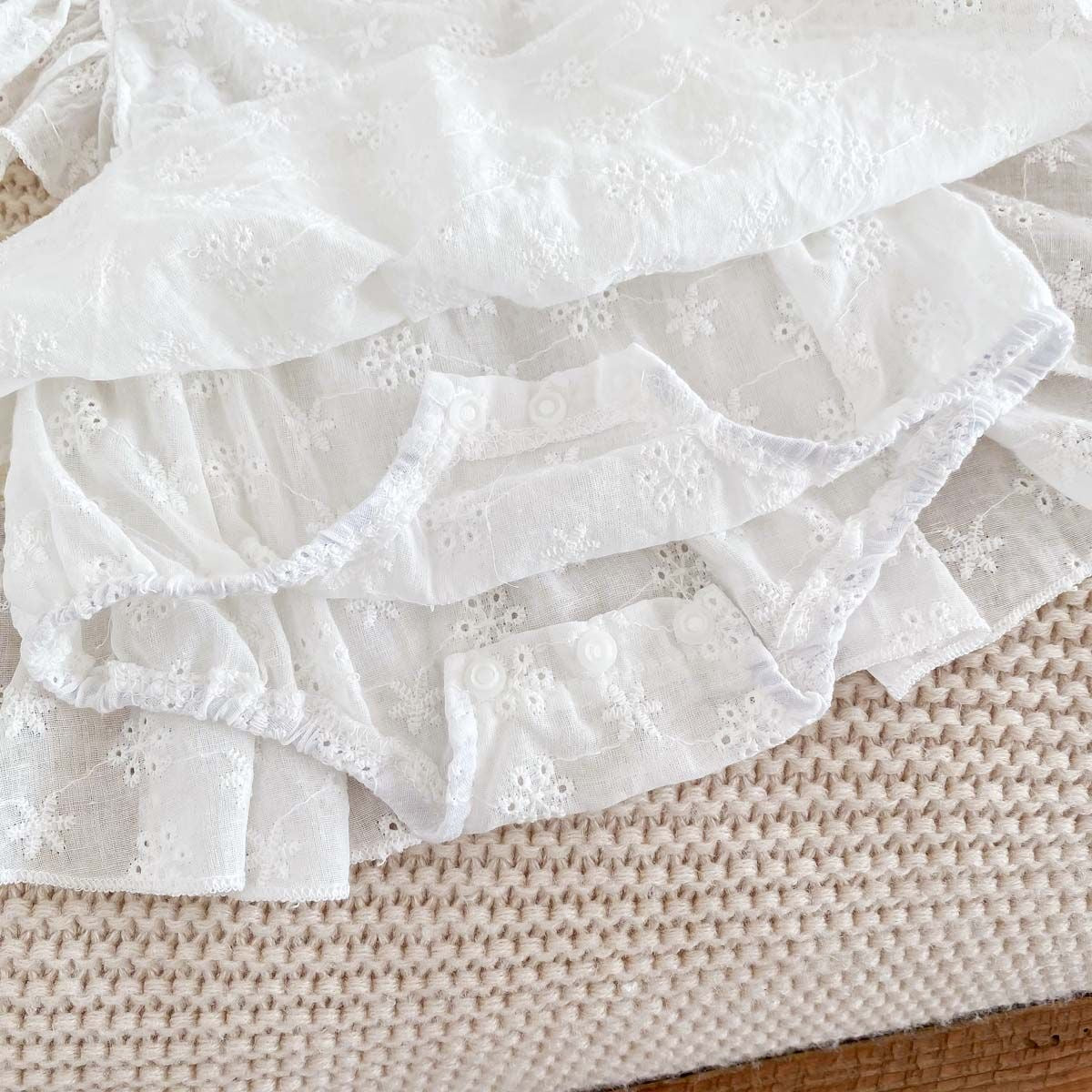 Simple 100% cotton backless romper dress + headband with bow white