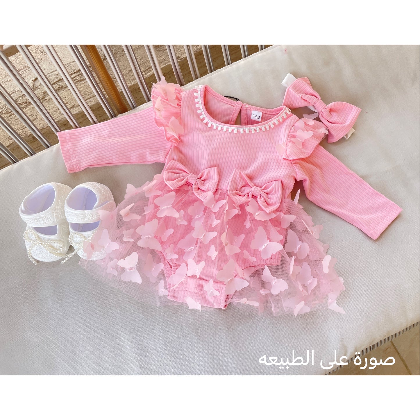 3D butterfly Baby long sleeve dress with headband