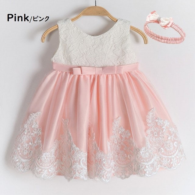 Baby Girls Dresses Embroidered Pageant Wedding Flower Girl Birthday Tulle Dresss big bow knot 2 color