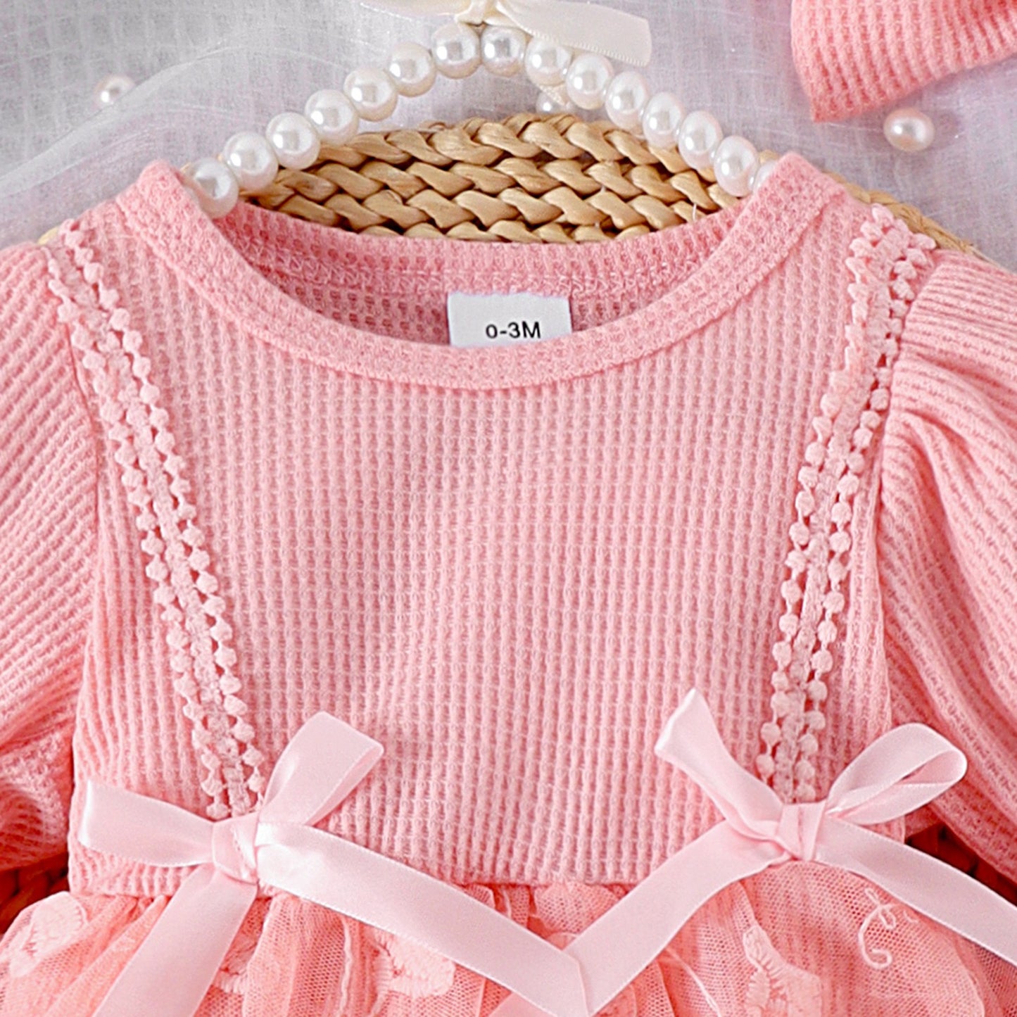 Set of 3 pcs Baby Long Sleeve romper dress + socks + headband