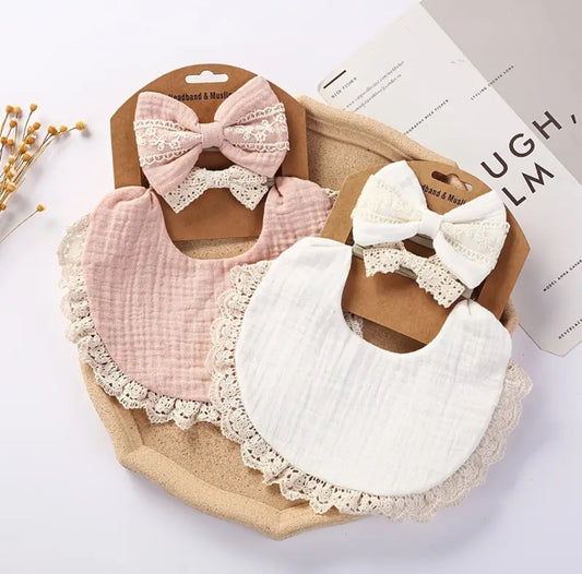 3 piece set Bib + 2 headbands for babies