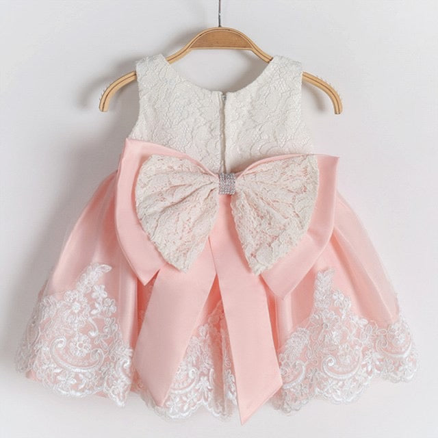 Baby Girls Dresses Embroidered Pageant Wedding Flower Girl Birthday Tulle Dresss big bow knot 2 color