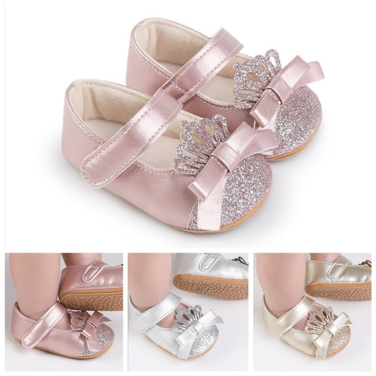 Baby pre-walker leather princess shoes with crown