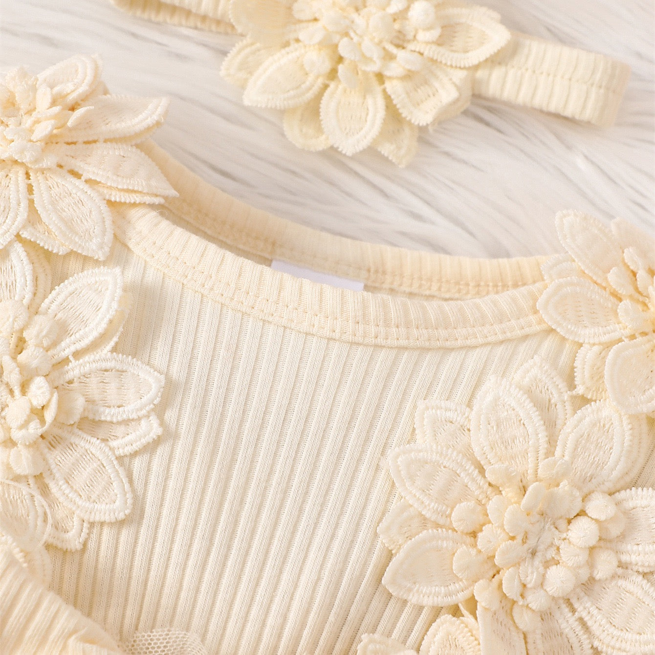 long sleeve romper dress with flowers + headband 3 color