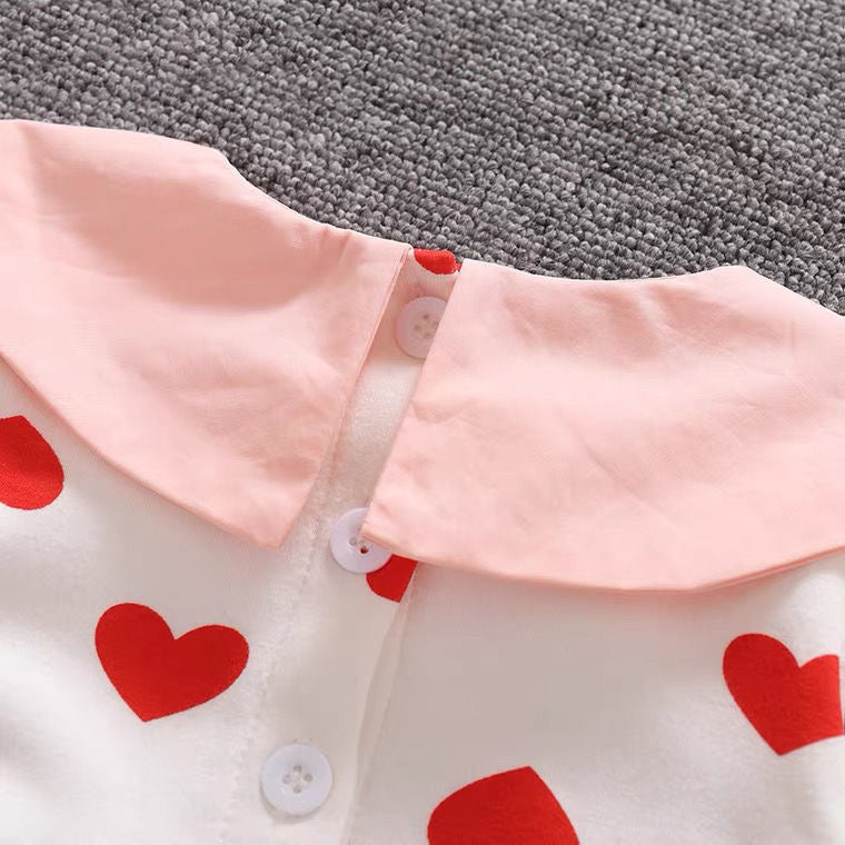 3 piece set red heart long sleeve baby romper + hat + tights