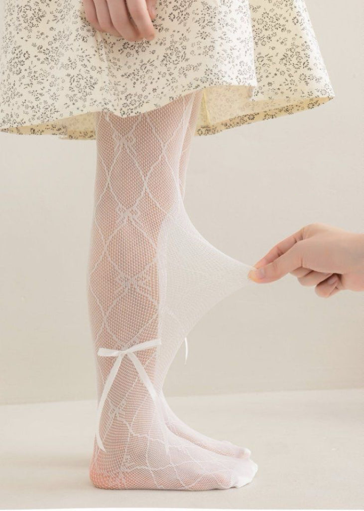 lace mesh tights with hollow diamond bow for summer
