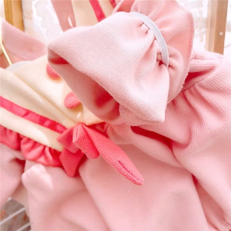 Long sleeve romper with pink buttons+ headband