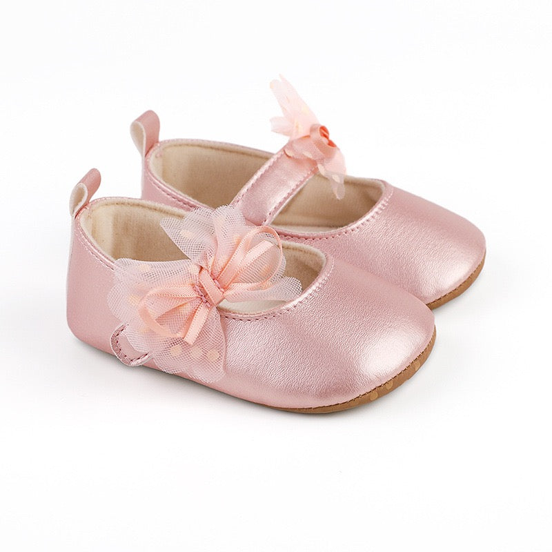 baby learher  pre-walker shoes with flower soft sole 3 color