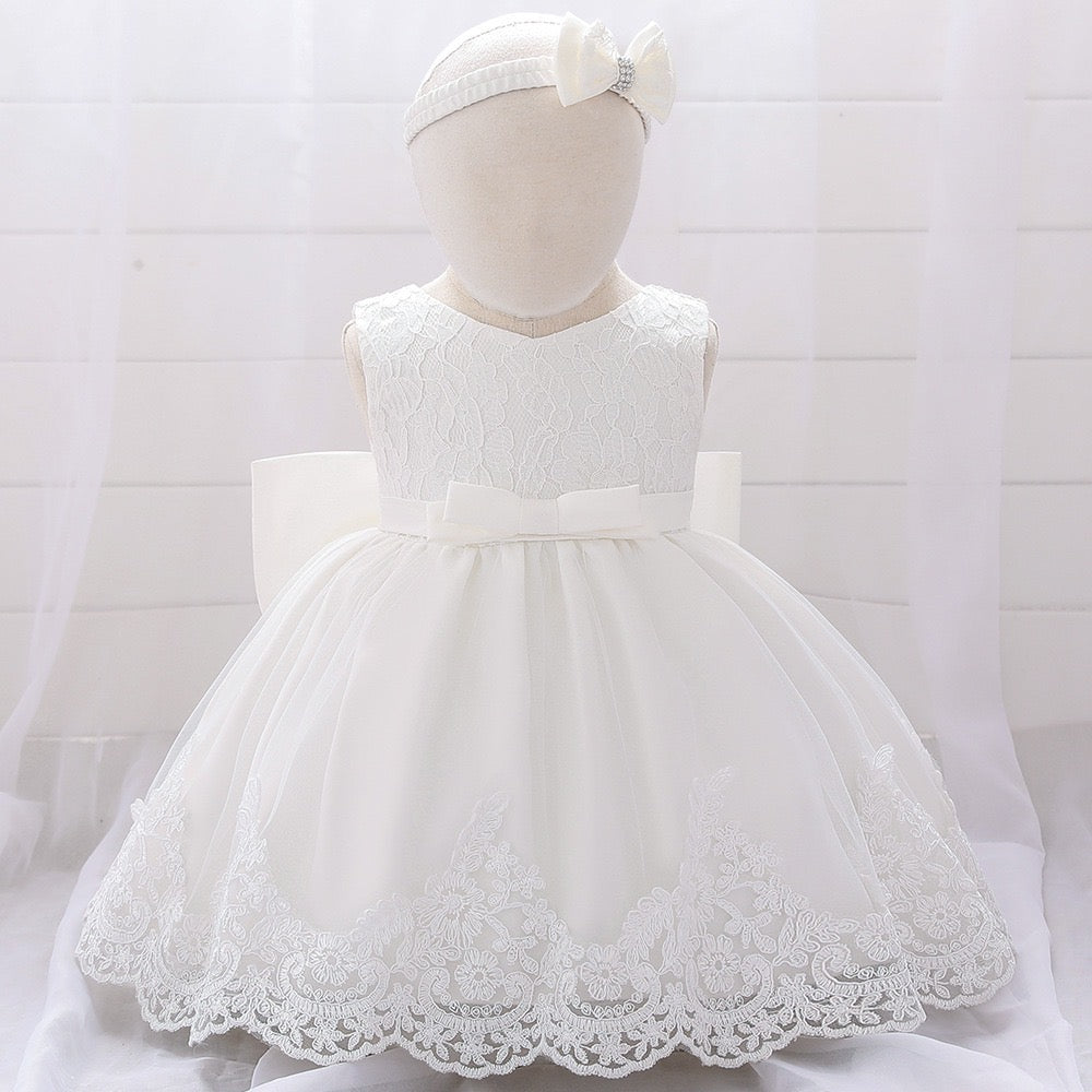 Baby Girls Dresses Embroidered Pageant Wedding Flower Girl Birthday Tulle Dresss big bow knot 2 color