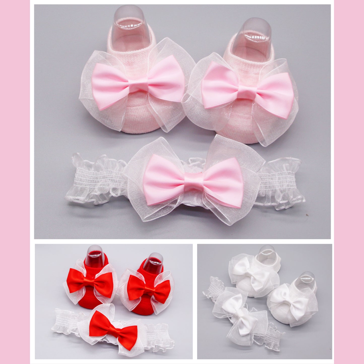 2 piece set Baby socks with bow knot and headband 3 color