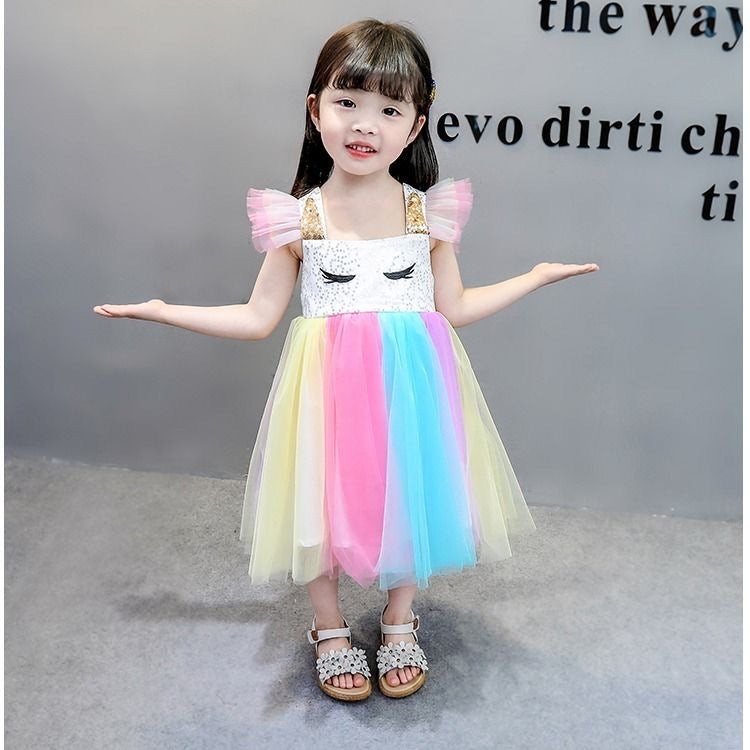 Rainbow unicorn mesh dress